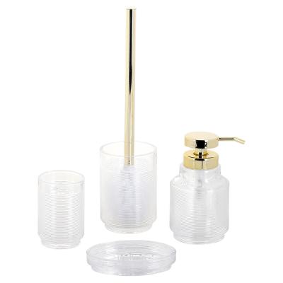 China Modern Style 4pcs Glass Bath Accessory Set clear color with circle line for sale