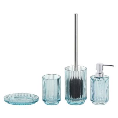 China Vertical Stripe Design Glass Bathroom Accessories Set Modern Round Shape for sale