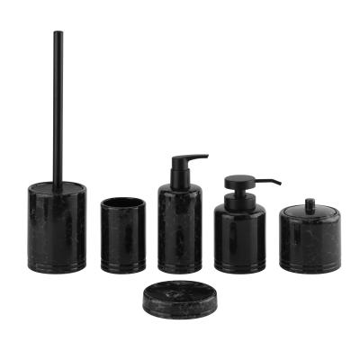 China Black polyresin luxury bathroom accessories set round marble print pattern polyresin soap diapenser for sale