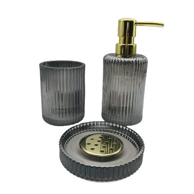 China Three-Piece Set Glass Bathroom Accessories Modern Style With Ion Nickle Plating for sale