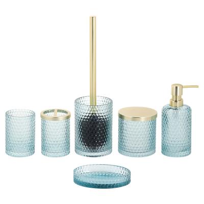 China Honeycomb Pattern Glass Bath Accessories Set Frosted Lotion Bottle For Sustainable Bathroom Decor for sale