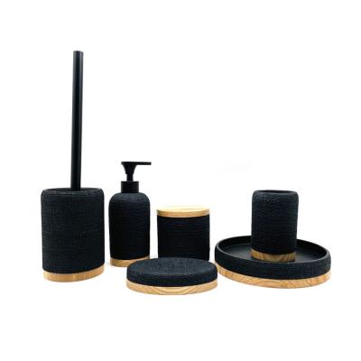 China Black Fabric Look Polyresin Bathroom Accessories Set For Hotel Home Bathroom for sale