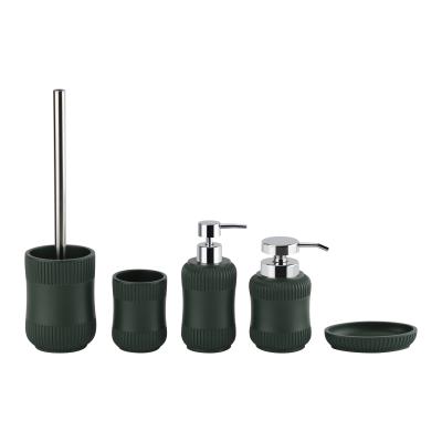 China Dark Green Polyresin Bathroom Set Soap Dish Holder Countertop Set Belly Shape for sale