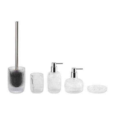 China Ribbed Clear Bathroom Toilet Accessories Set 5pcs Pumpkin Style Lotion Pump Bottle for sale