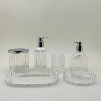 China Ribbed Glass Bathroom Accessory Set For Hotel And Home Clear Color for sale