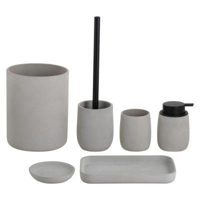 China Round Cement Bathroom Accessories Set 6 Pieces Natural Luxury Bath Accessories Set for sale