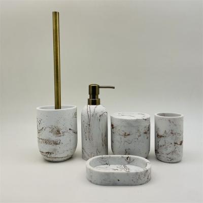 China Marble Print Look Sand Stone Bathroom Accessories Set For Bathroom Cleaning for sale