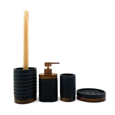 China Black polyresin Bath Accessories Set Vertical Stripe Circles with wood base for sale