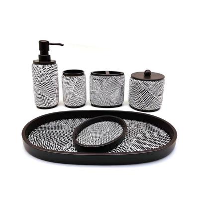 China 7.6x11cm Brown Polyresin Bathroom Accessories Round Tumbler Bathroom Accessory White Net Print for sale