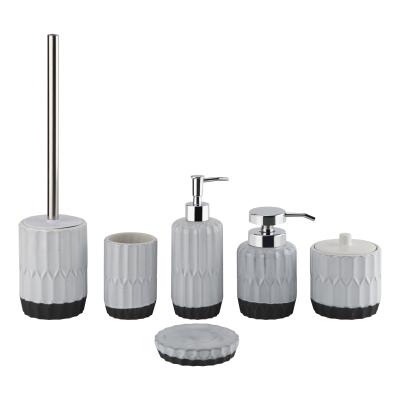 China Round Ceramic Bathroom Set Bathroom Soap Dispenser White With Reactive Glaze for sale