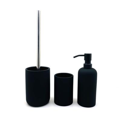 China All Black  Bathroom Accessories Set Ceramic Round 3pcs Shower Soap Dispensers  19.7Hcm for sale