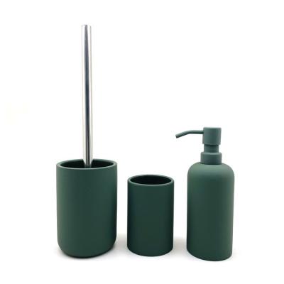 China Dark Green Ceramic Bath Accessories Set Soft Touch Finish Commercial Hand Soap Dispenser for sale