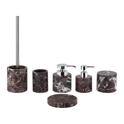 China Purple Marble Bathroom Accessories Set Round Marble Hand Soap Dispenser White Veins for sale