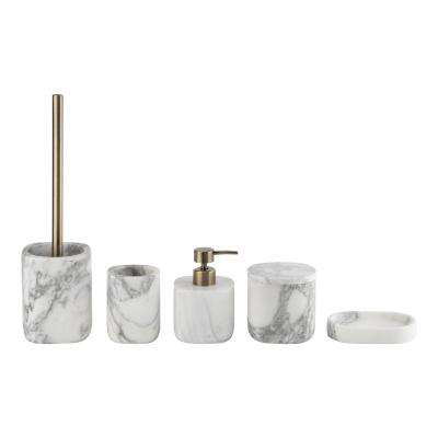 China 5pcs Square White Marble Bathroom Set Flower Design Marble Dish Soap Dispenser for sale