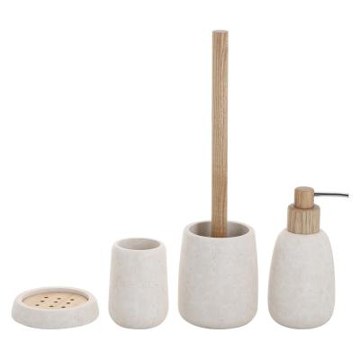 China SAGO Cream Marble Bathroom Accessories Set Natural Stone Water Drop Shape Marble Soap Dispenser for sale