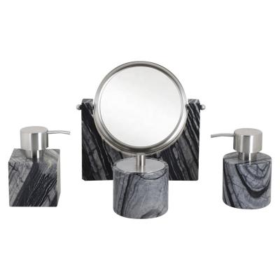 China Grey Ashwood Grain Marble Bath Accessories Square Marble Effect Soap Dispenser With Grey Veins for sale