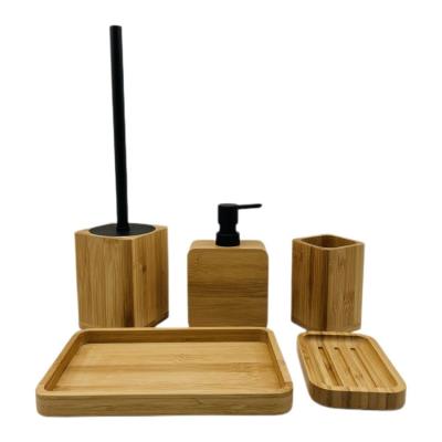 China square rounded corners Bamboo Bathroom Accessories toilet accessories set natural color for sale