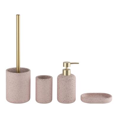 China 4pcs Set Terrazzo Bathroom Accessories Set Countertop Pink For Family Hotel Bathroom for sale