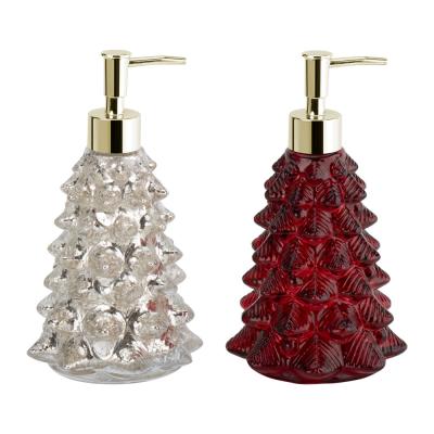 China Christmas Tree Shape Bath Soap Dispenser Glass Hand Soap Dispenser For Bathroom Gold Color for sale