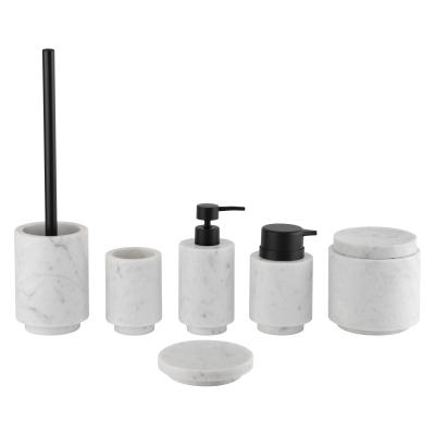 China Round Kalala White Marble Bathroom Accessories Sets Marble Soap Dispenser Set With Based for sale