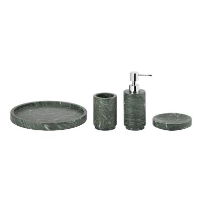 China 4pcs Marble Bathroom Accessories Set Dark Green With White Veins Round Shape zu verkaufen