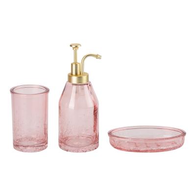 China 3pcs de colorido estilo de acessorios de baño de vidrio con efecto de grieta y bomba de cabeza farmacéutica en venta