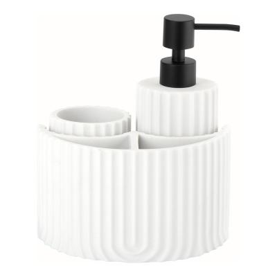 中国 White polyresin kitchen utility caddy for bathroom countertop utensil caddy with swirl stripe 販売のため