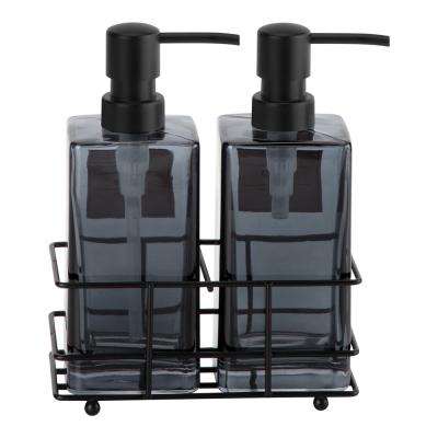 中国 Charcoal twins glass soap dispenser square ABS Pump head wire rack liquid soap dispenser pump 販売のため