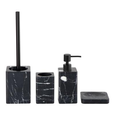 China 4PCS Nature Marble Bathroom Accessories Set Square Shape With Eased Edge Black With White Veins Lotion Pump zu verkaufen