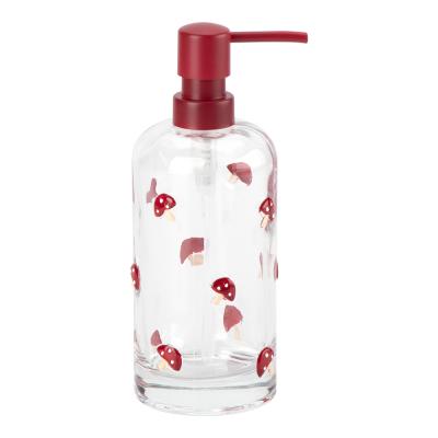 中国 Glass bathroom accessories set round shape red mushroom decore matched color ABS pump head 販売のため