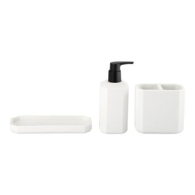 China 3Pcs white polyresin caddy bathroom accessories set for home hotel bathroom accessories hotel soap dispenser for sale