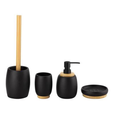 China Set de baño de poliresina en blanco y negro de forma redonda con parte de madera de jabón y plato de baño en venta