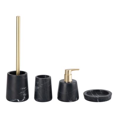 China Natuurmarmer badkamer set nero margiua met ronde vorm marmeren handzeep dispenser badkamer countertop accessoires set Te koop