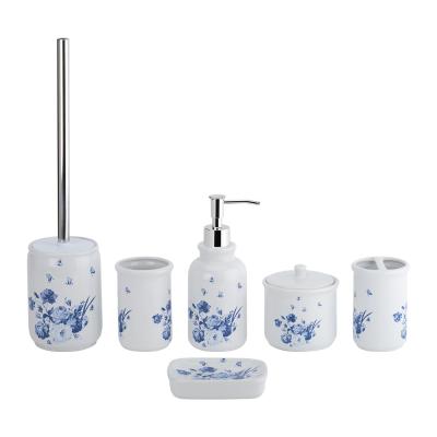 Cina Set di accessori di bagno in ceramica di forma rotonda bianco con stampa adesiva floreale set da bagno per dispenser di sapone di lusso in vendita