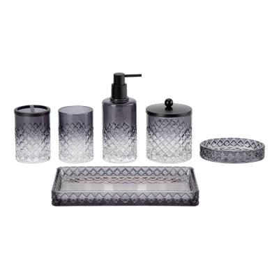 China Accesorios de baño de vidrio negro con forma redonda con patrón de diamante en venta