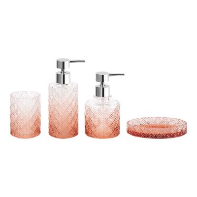 中国 Luxury Ombre Orange Glass Bathroom Accessories Set Round Shape With Diamond Pattern 販売のため