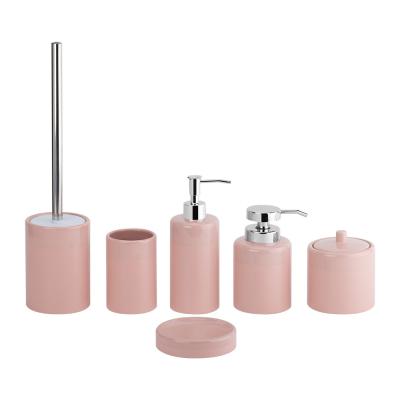 China Ceramic Bathroom Accessories Sets Round Shape Pink Color Soap Dish For Bathroom for sale