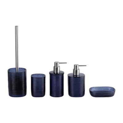 China Blue Glass Bathroom Accessories Set with Round Shape and Characteriastic Crazy Circle Design for sale