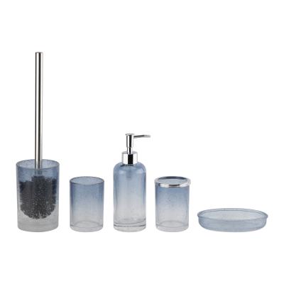 China Glas badkamer countertop accessoires ombre blauw ronde vorm met bubbeleffect toiletborstels badkamer tandenborstel houder tumbler zeepbak Te koop