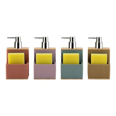 Chine 2N1 Sand stone soap dispenser Fauxwood top & vertical stripe Chrome ABS pump head sponge on front pocket utility sink caddy kitchen utensil caddy à vendre