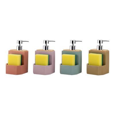 Chine 2N1 Sand stone soap dispenser faux wood top ABS pump head sponge on front pocket soap pump utensil caddy kitchen à vendre