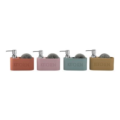 China 2N1 Sand Stone Kitchen Utility Caddy met Bamboe Top en Sponge op de voorzak en afgedrukte letter voor het bureau Te koop