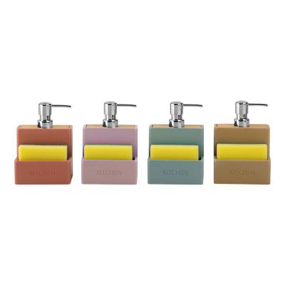 China 2N1 Sand Stone Utility Body with Bamboo Top Sponge on Front Pocket and Debossed Letter KITCHEN Kitchen Utensil Caddy Soap Dispenser en venta