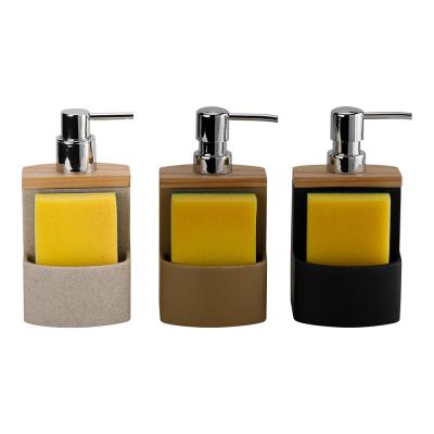 China 2N1 Sand stone soap dispenser Faux wood top with ABS pump head and sponge kitchen utensil caddy soap pump for sale