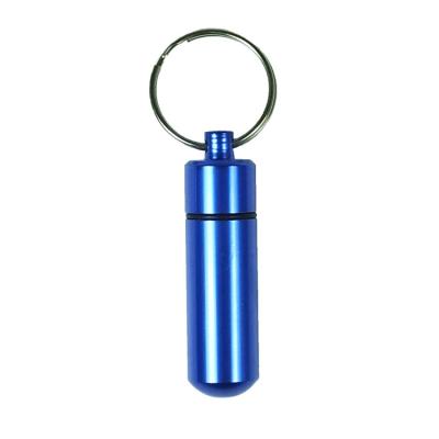 China Waterproof Stainless Steel Medicine Holder Pill Case Box For Key Ring Container 60x20mm for sale