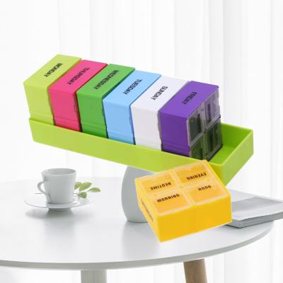 China Eco-friendly Colorful Weekly 28 Pill Organizer Case Weekly Pill Organizer, Morning-Noon-Eve-Bed Pill Case, Portable Pill Box for sale