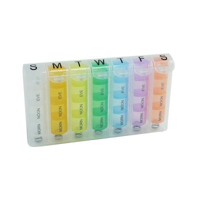 China Store Pills Pop Out Weekly Pill Box, Pill Planner for Medicine and Vitamin Box, Portable Easy Open Complete 28 Compartment Pill Organizer for sale