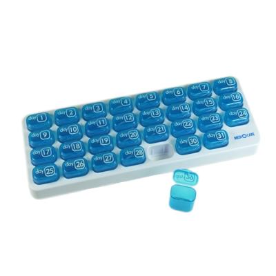 China Eco-Friendly Weekly Pill Organizer Easy Open 31 Day Pop-31 Compartment Pill Organizer Box Travel Large Pill Case for sale