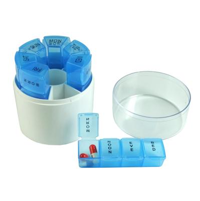 China Pill Packing New Medicine Cylindrical Round Pill Box OME Pill Box 7days Weekly Pill Organizer for sale