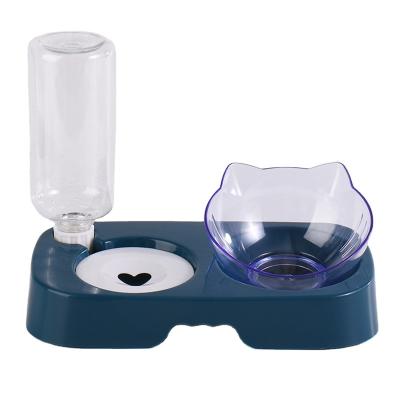 China Automatic Wholesale Transparent Plastic Double Raised Bowl Pet Water Cat Food Bowl for sale